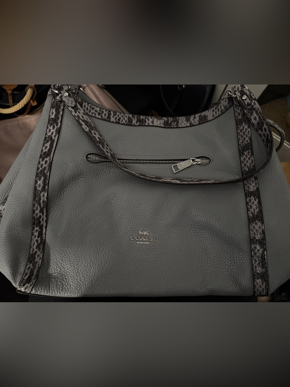 Coach Kristy Shoulder Bag in Granite Gray with Python Embossed Leather Trim